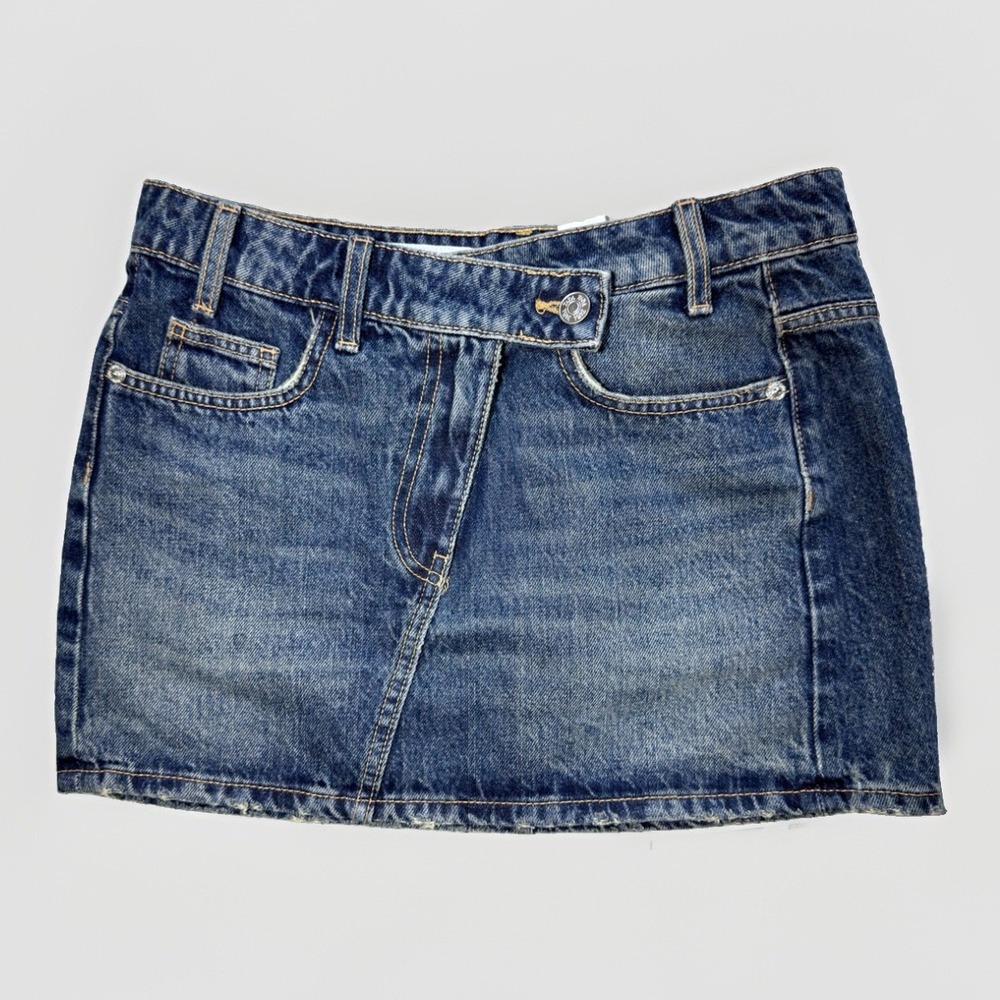 ZARA Girls Denim Mini Skirt Size XS 24 Blue Jean Y2K Casual Frayed Hem